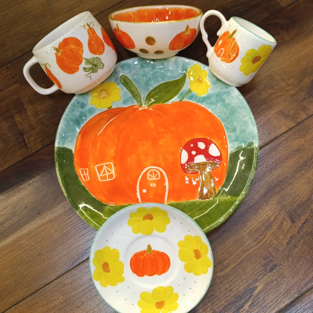 ست ماگ و زیری گل نارنجی